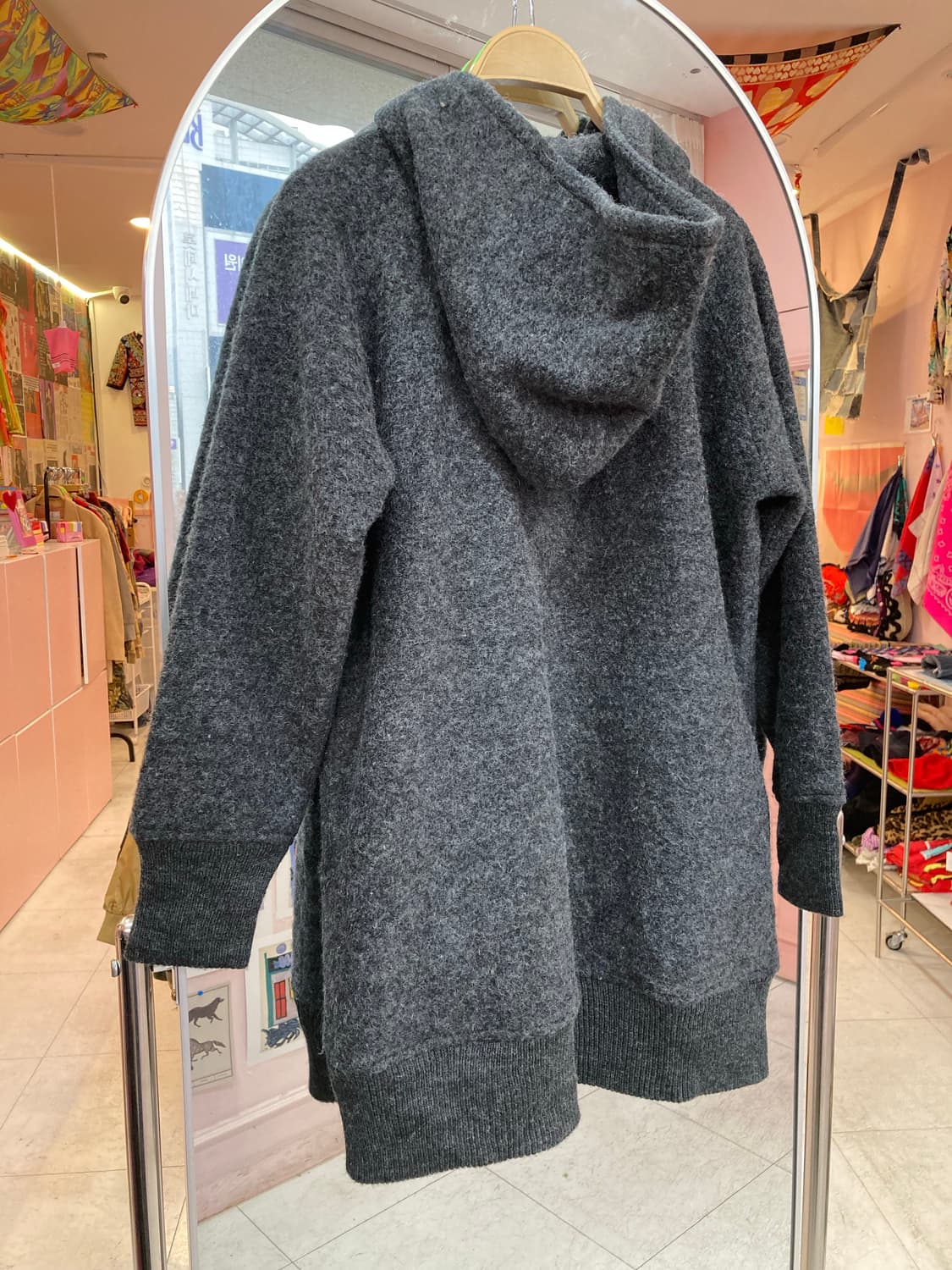 울 40% 그레이 단추 후드집업 상품이미지4