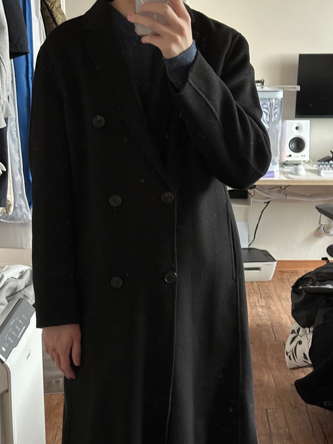 타임옴므 핸드메이드 더블코트 블랙 100 상품이미지6