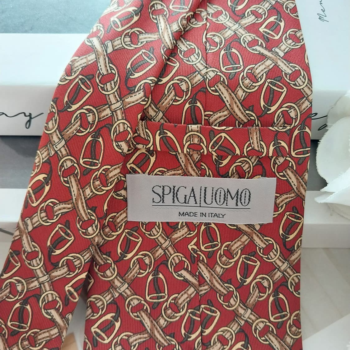 스피가우오모 실크 레드 마구 패턴 넥타이 9.5cm A+등급 K1318
 상품이미지6