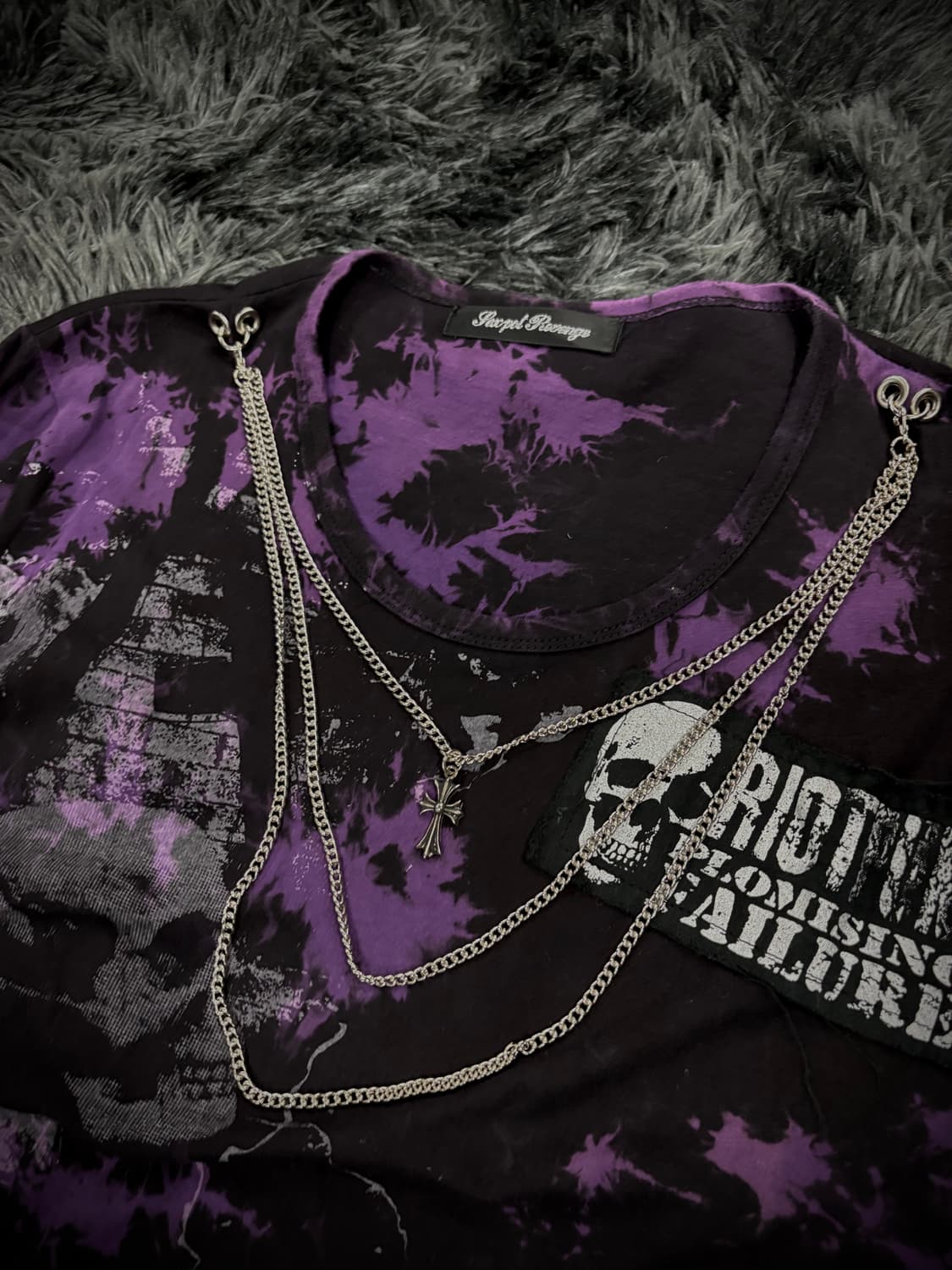 Sexpot Revenge 퍼플 펑키레터링 & 체인 스컬 긴팔 티셔츠 상품이미지3