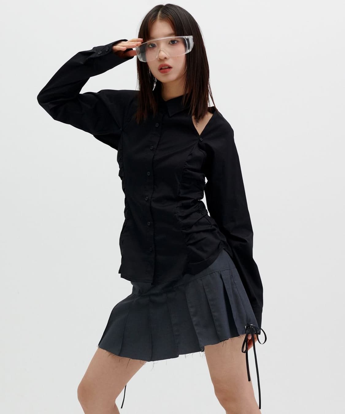 러닝하이 컷 오프 플리츠 미니 스커트 그레이 M 상품이미지2