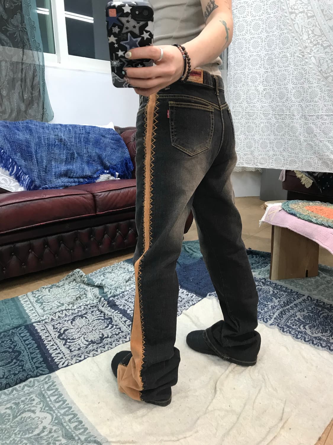 Auraji 빈티지 여성 사이드 디테일 부츠컷 스판 데님팬츠  상품이미지2