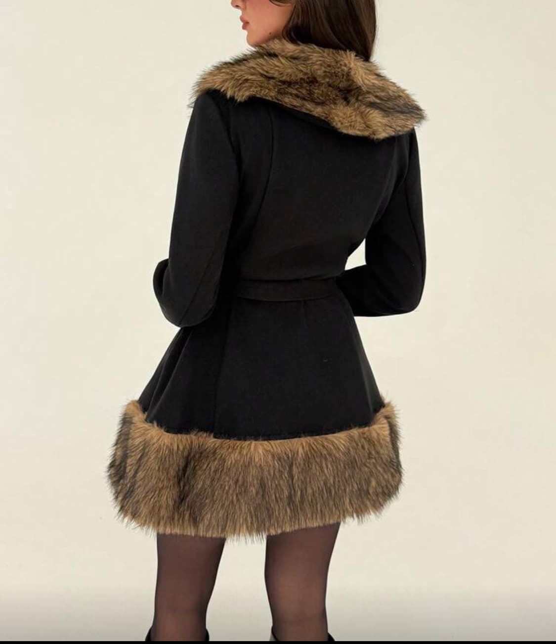 Y2k 갸루 블랙 퍼 플레어 코트 상품이미지3