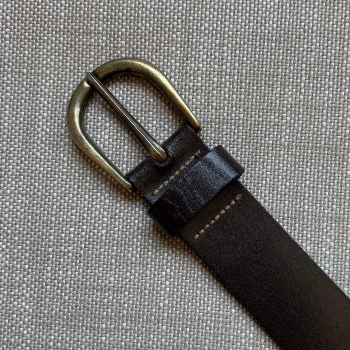 UK 다크 브라운 리얼 레더 브론즈 메탈 버클 벨트 (28-29) 상품이미지4