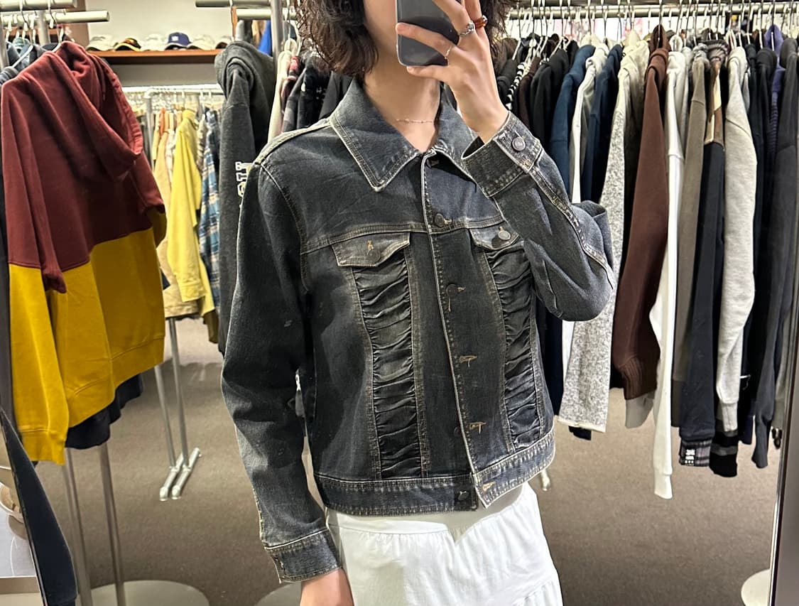 40)Japanese vintage 여성 워싱 러플 데님 자켓 상품이미지1