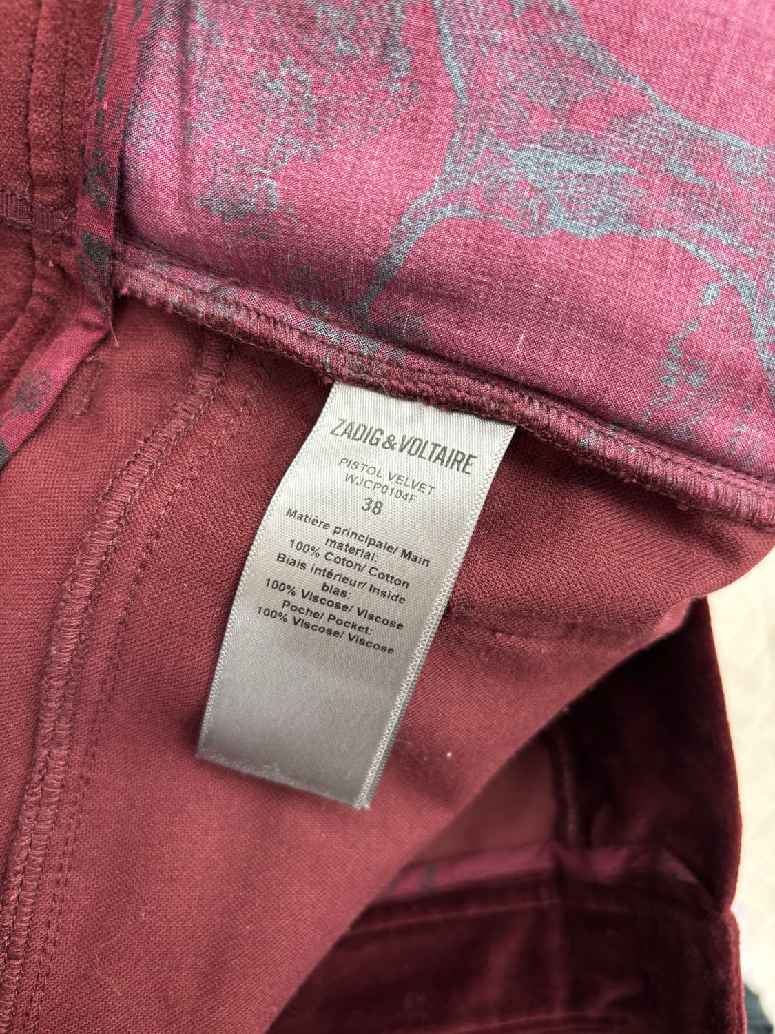 쟈딕앤볼테르 벨벳 와인 부츠컷 팬츠 38 상품이미지2