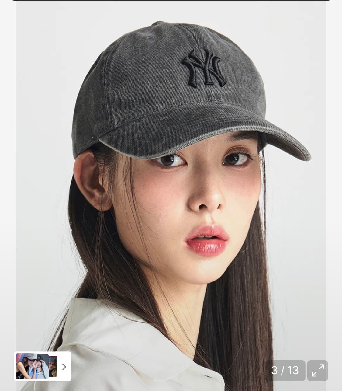 [카리나 착용]베이직 워싱 언스트럭쳐 볼캡 NY (D.Grey) 상품이미지2