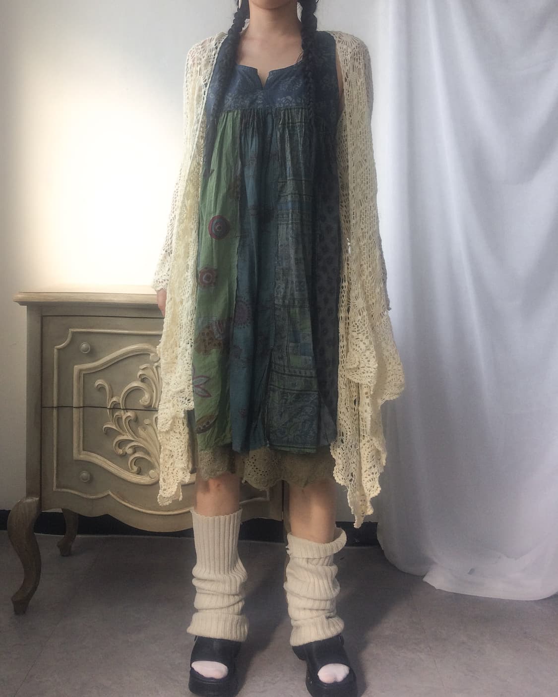 Drape point crochet knit open cardigan 상품이미지5