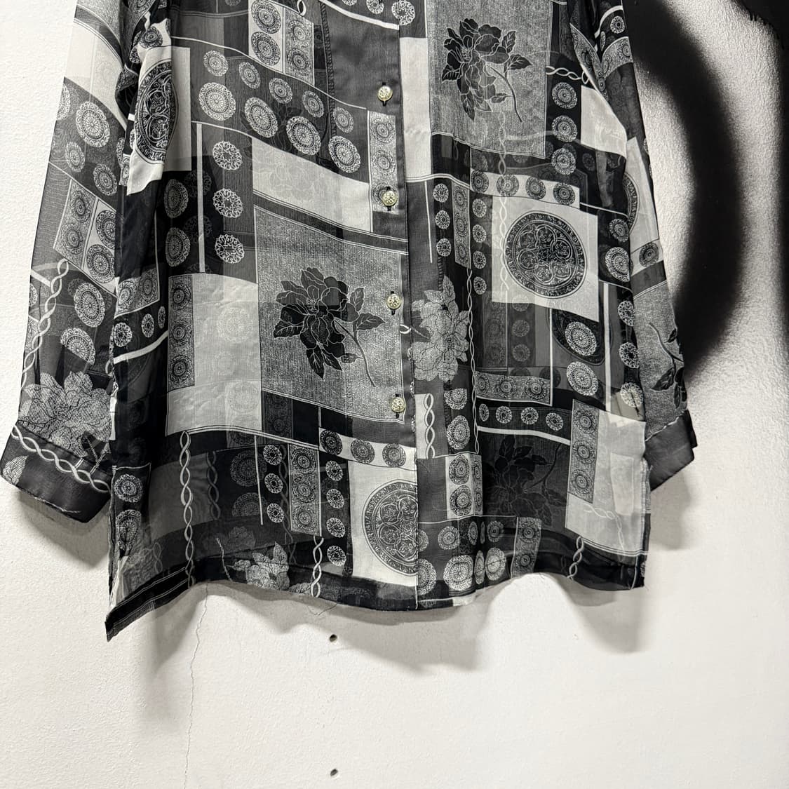 VTG 빈티지 에스닉 바로크 풀 패턴 시스루 오간자 긴팔 셔츠 상품이미지4