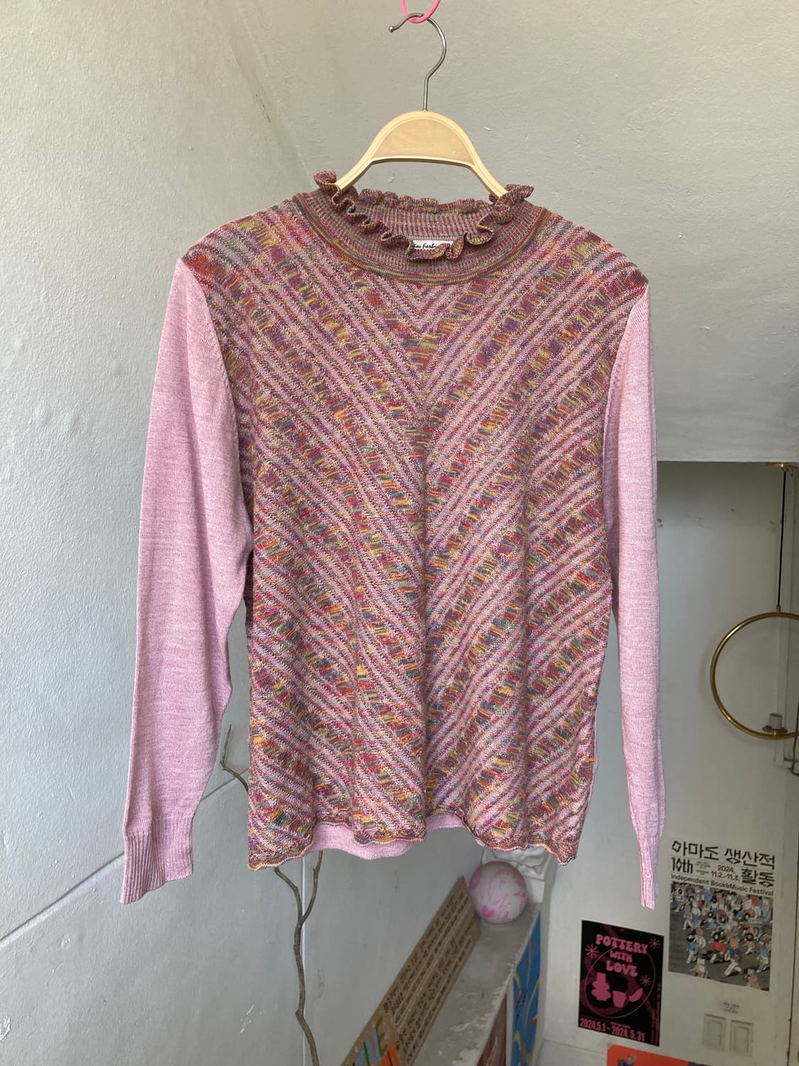 울 핑크•멀티컬러 패턴 니트 상품이미지1
