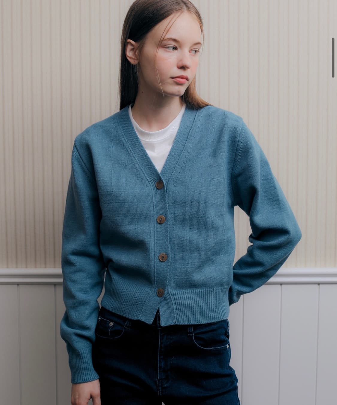 [새상품/noregret] 노리그렛 클래식 브이넥 니트 가디건 blue 상품이미지5