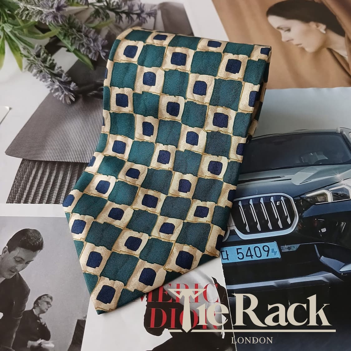 타이렉 실크 그린 패턴 넥타이 9.9cm 새제품 A19512 상품이미지2