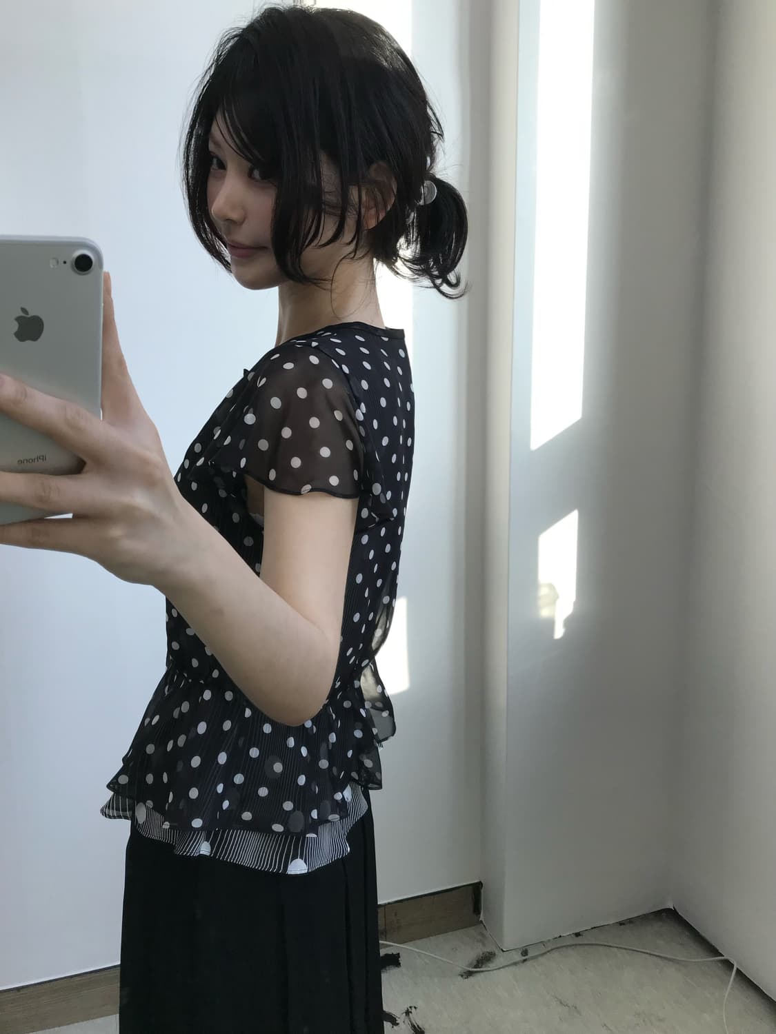 빈티지 배색 도트 블라우스 상품이미지3