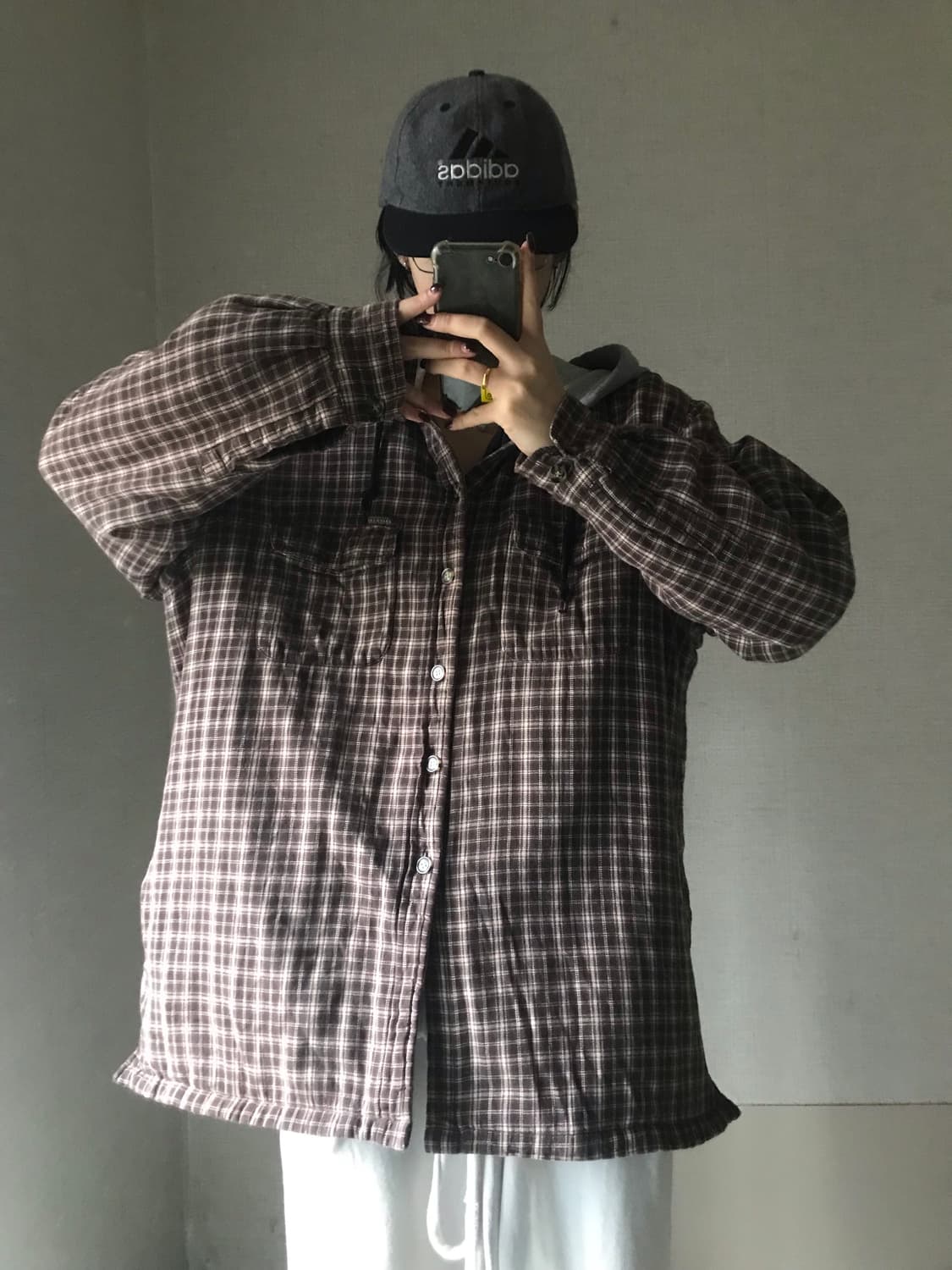 디키즈 00s 브라운 누빔 레이어드 체크셔츠 상품이미지2