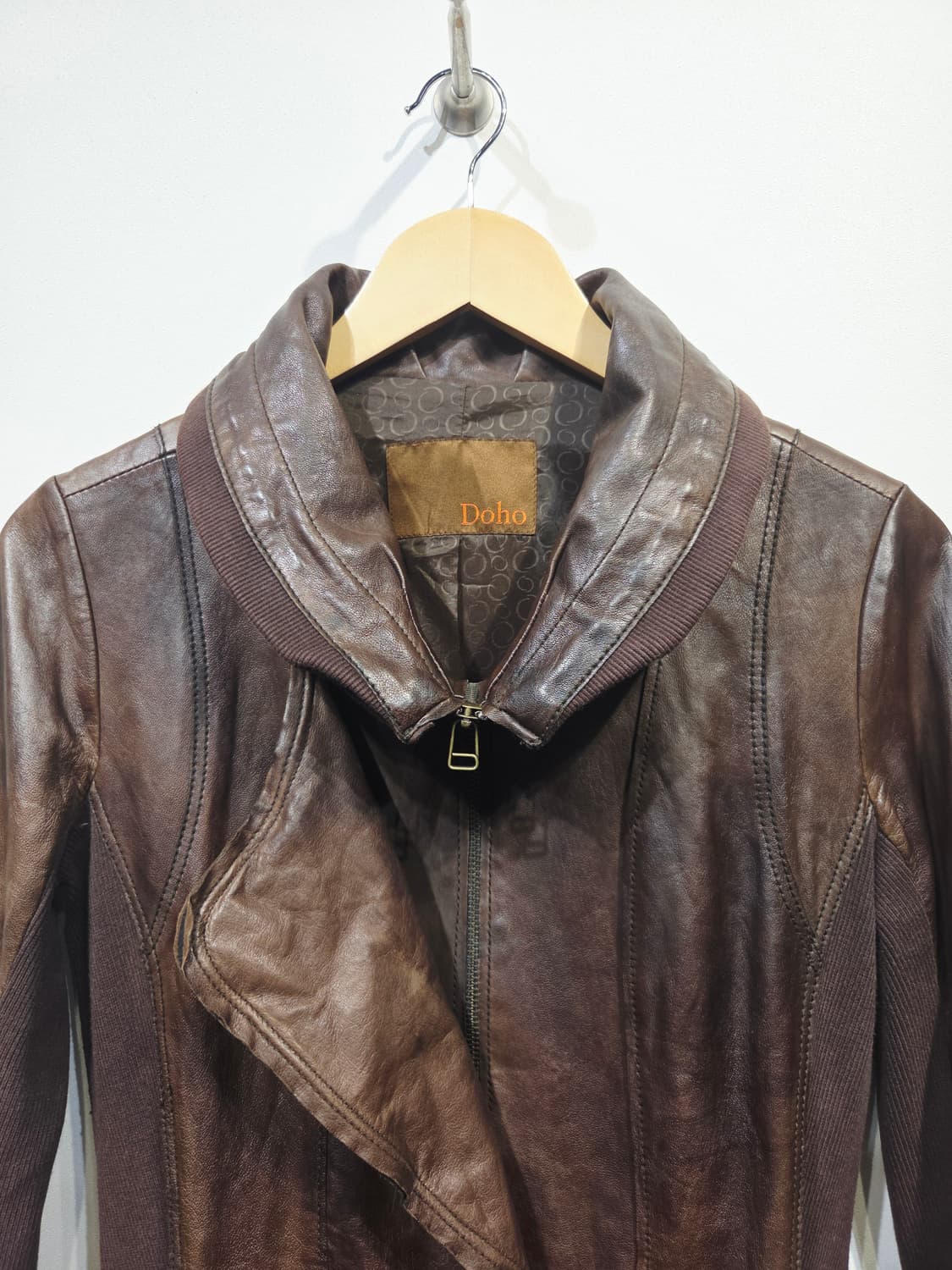 Doho 도호 리얼 양가죽 니트 배색 비대칭 자켓 상품이미지3