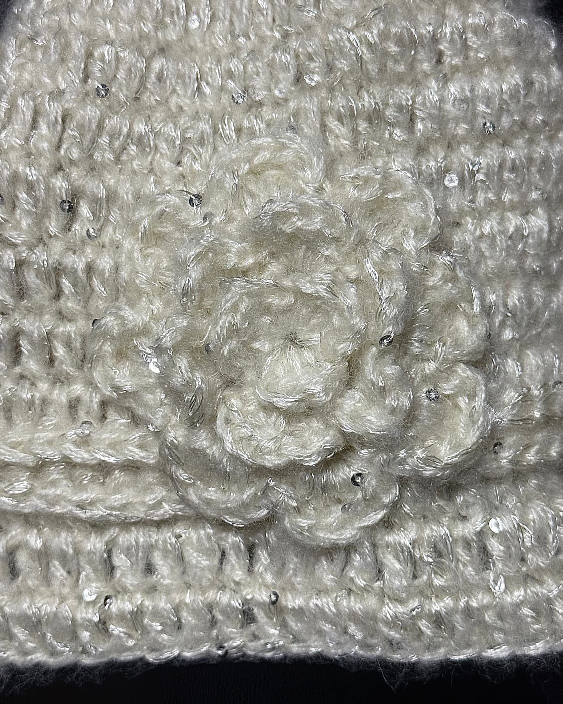 흰색 화이트 아이보리 실버 스팽글 플라워 꽃 뜨개질 비니 모자 빈티지 상품이미지6