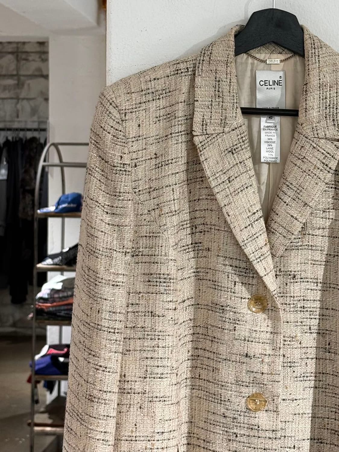 셀린느 베이지 트위드 레인 울 블렌드 블레이저 자켓 상품이미지2