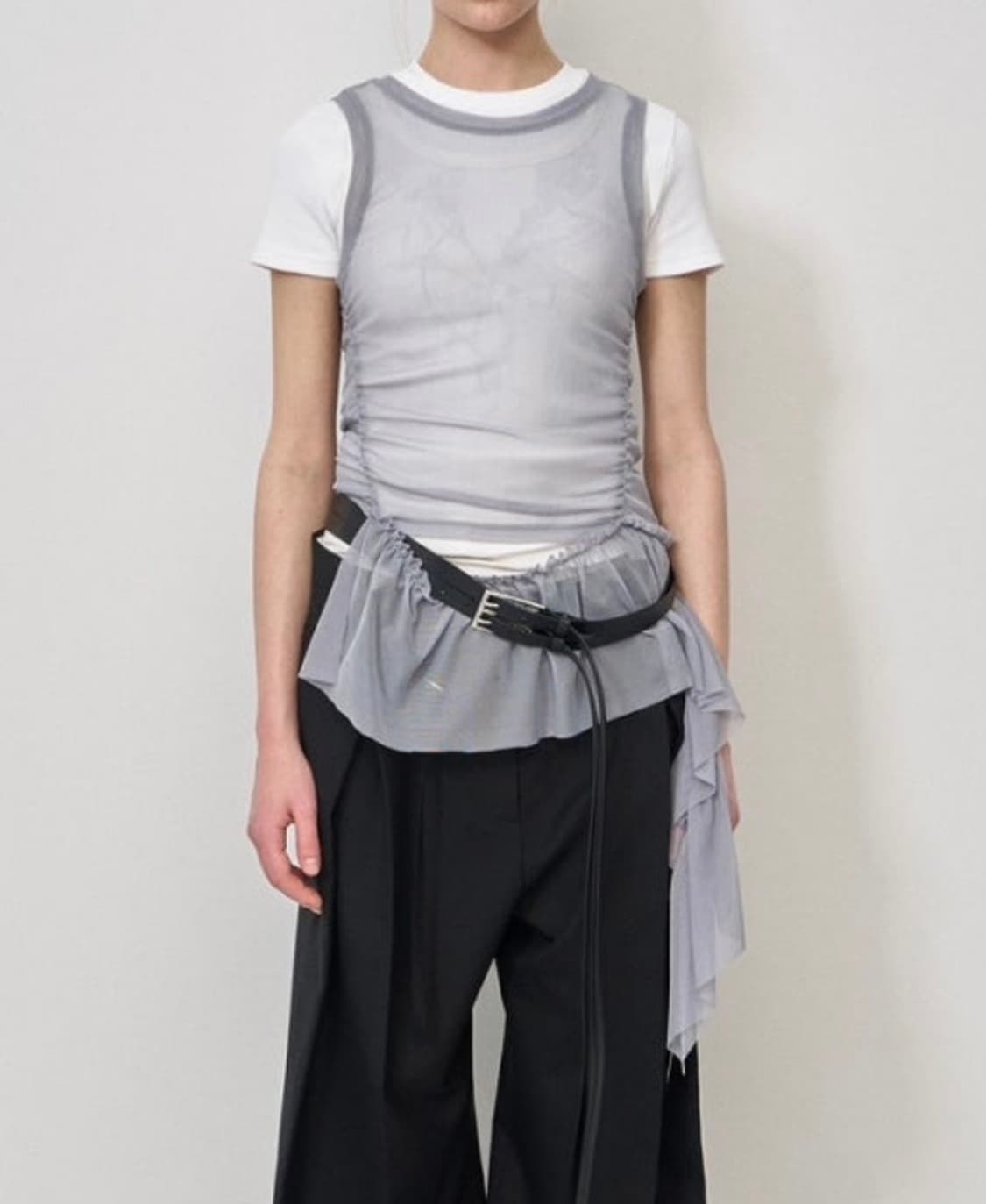 LCDC MESH FRILL SLEEVELESS TOP (GREY) 상품이미지1