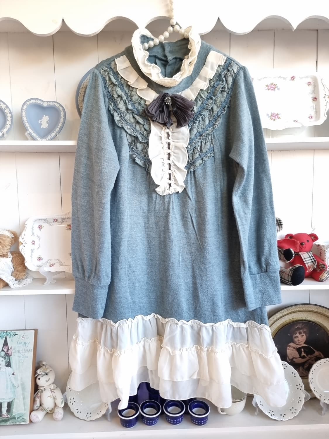 axes femme 프릴 하이넥 레이스 롱니트 원피스 상품이미지1