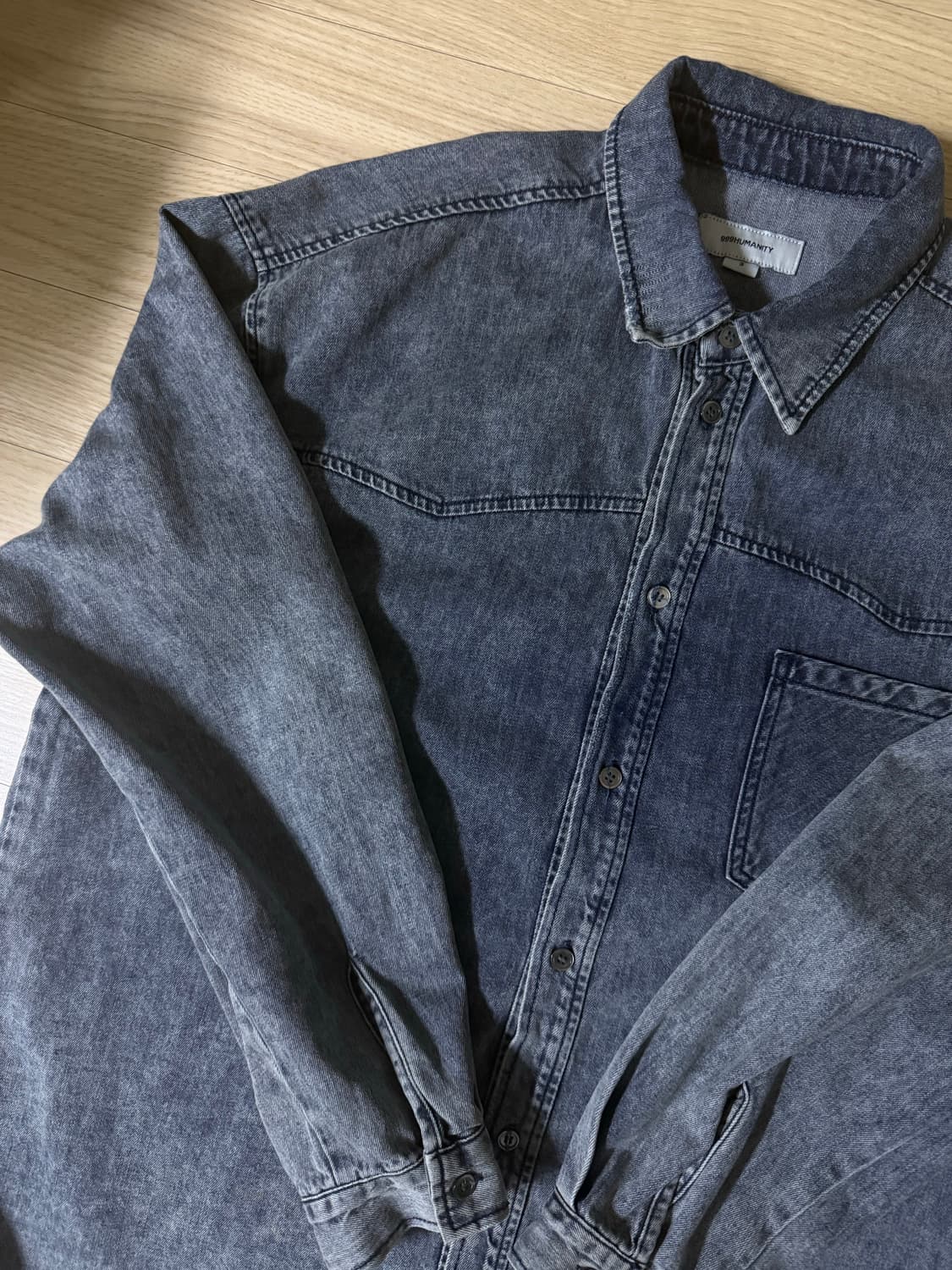999휴머니티 데미지 웨스턴 데님 셔츠 / 다운 인디고 L 상품이미지3