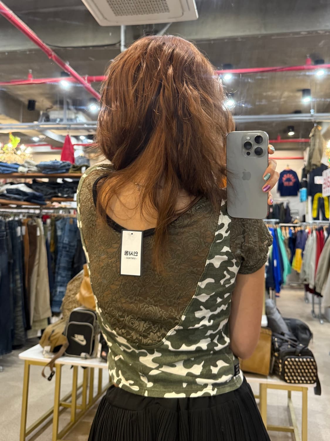 빈티지 시스루 카모 프린팅 숏 반팔 티셔츠 상품이미지5