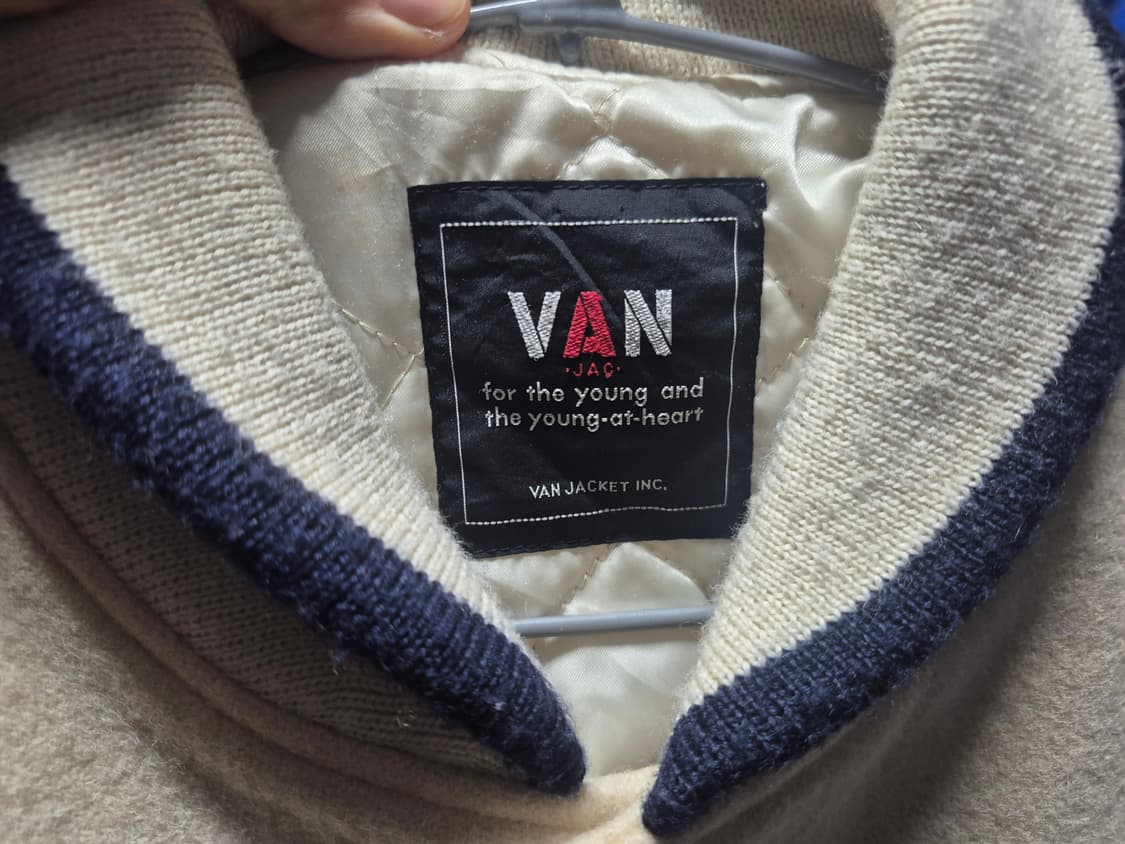 90's VAN JAC 반작 클래식 울 레더 바시티 자켓 L 화이트 상품이미지2