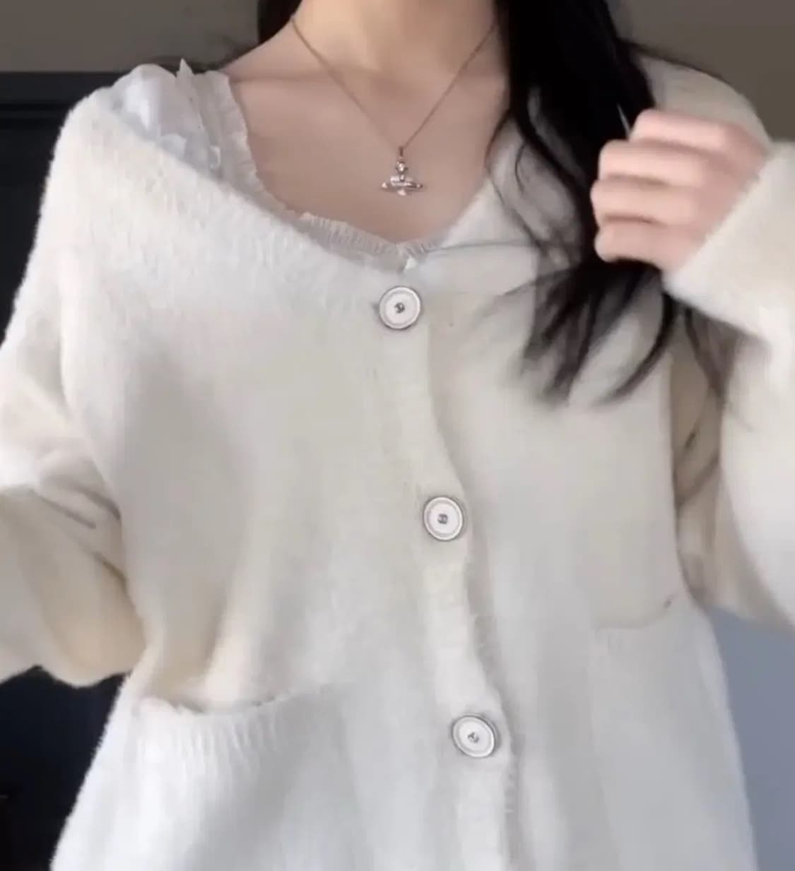 유스배스 앙고라 가디건 화이트 상품이미지1