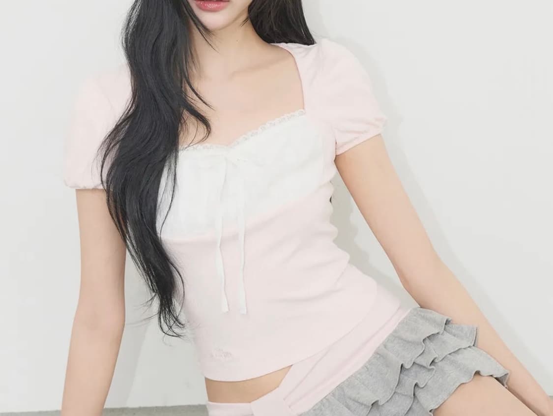 로지 레이스 스퀘어넥 티 핑크 상품이미지1
