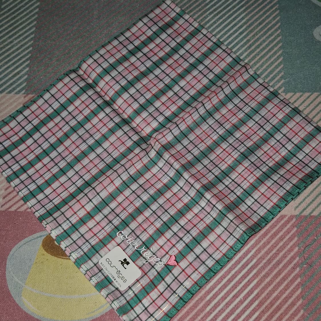 90s 꾸레쥬 레트로 타탄 체크 패브릭 손수건 상품이미지5