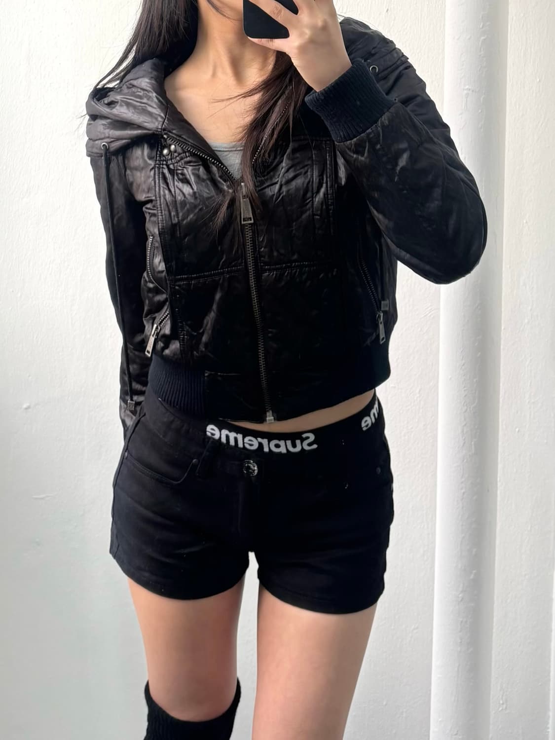 Vintage Black Glossy Crop Jacket 상품이미지3