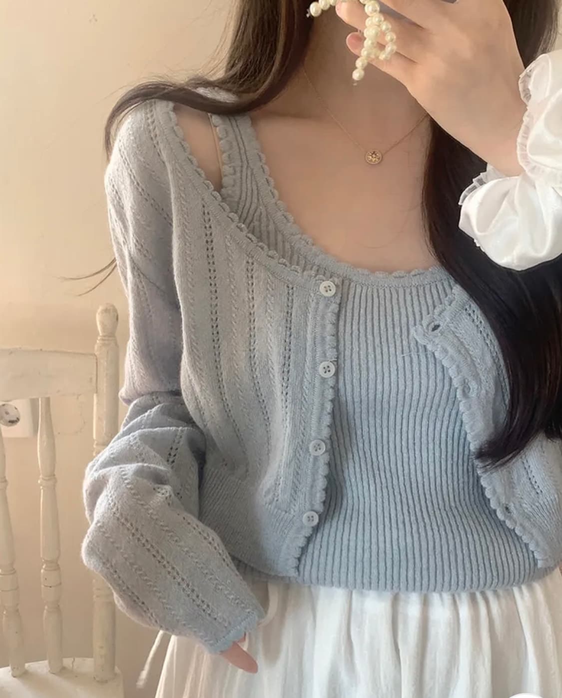 (새상품)소녀레시피 멜로 펀칭 나시가디건 세트 상품이미지2