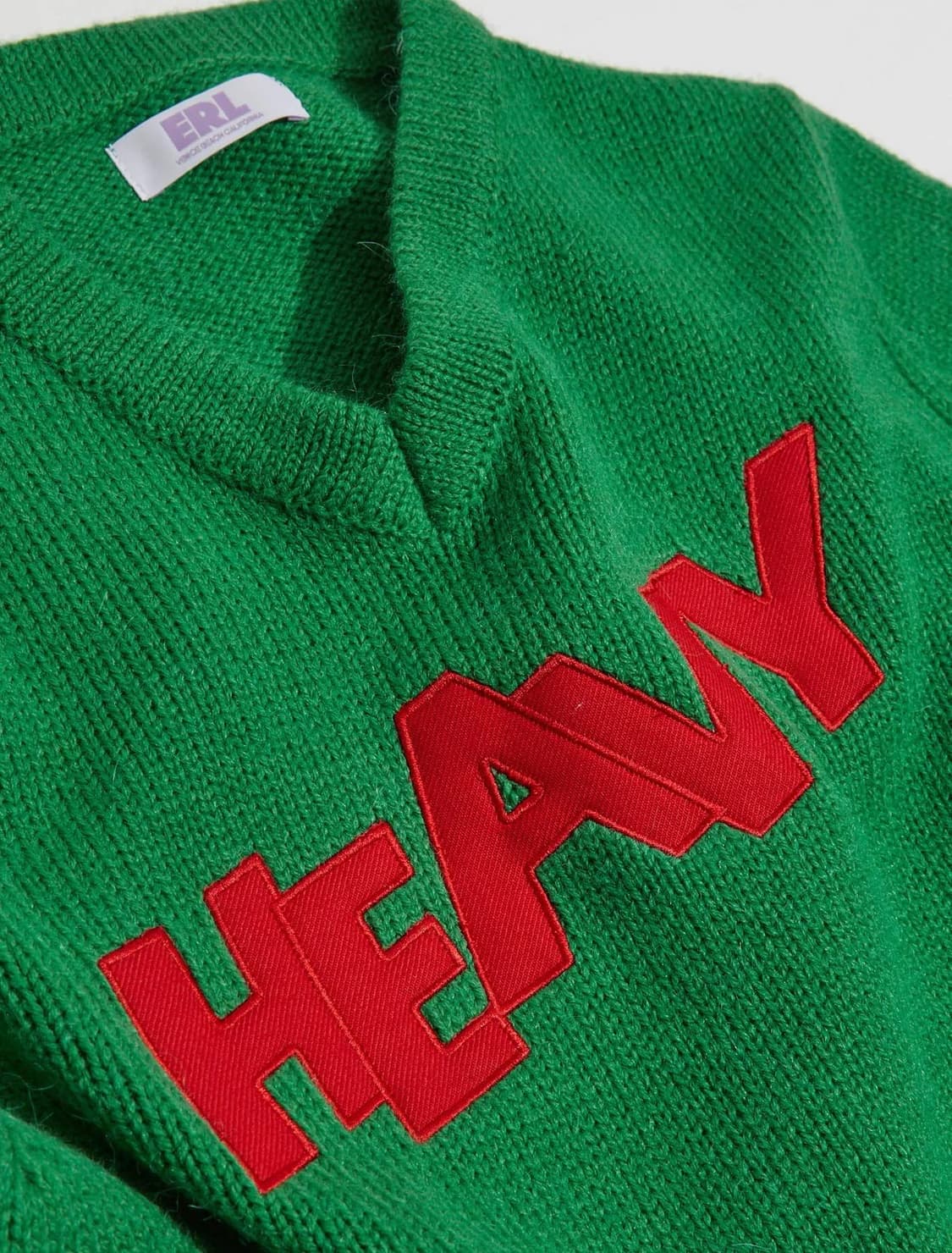ERL 이알엘 헤비 로고 브이넥 스웨터 그린 L사이즈 상품이미지1