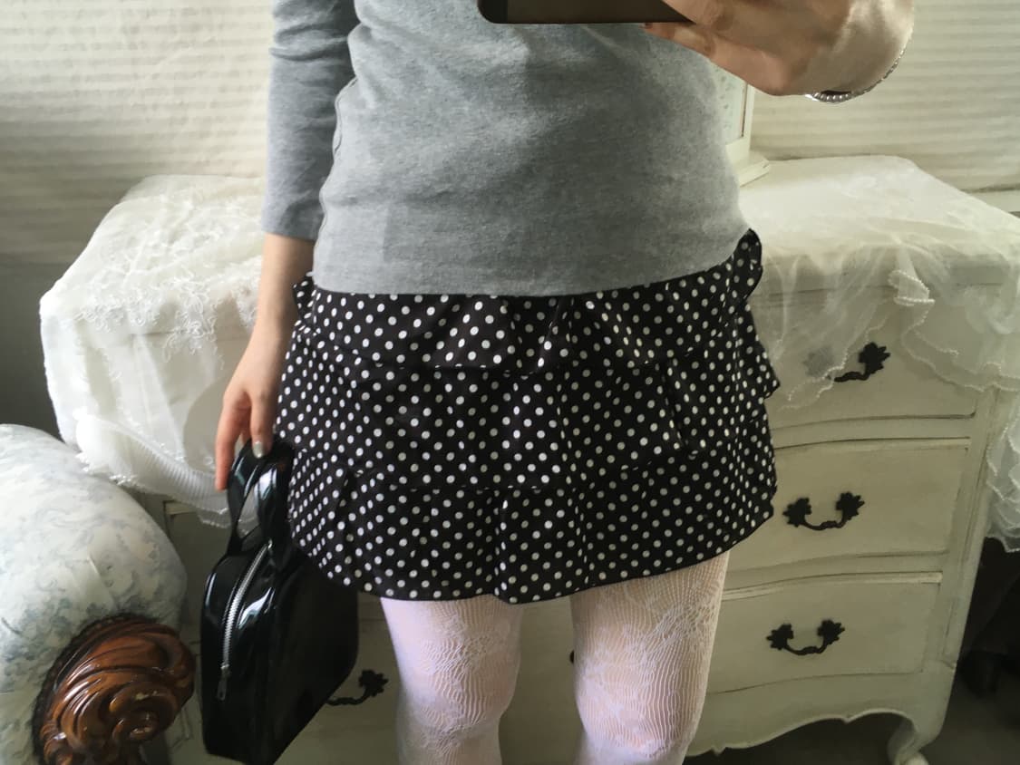 jpn vintage black dot frill tiered skirt 상품이미지1