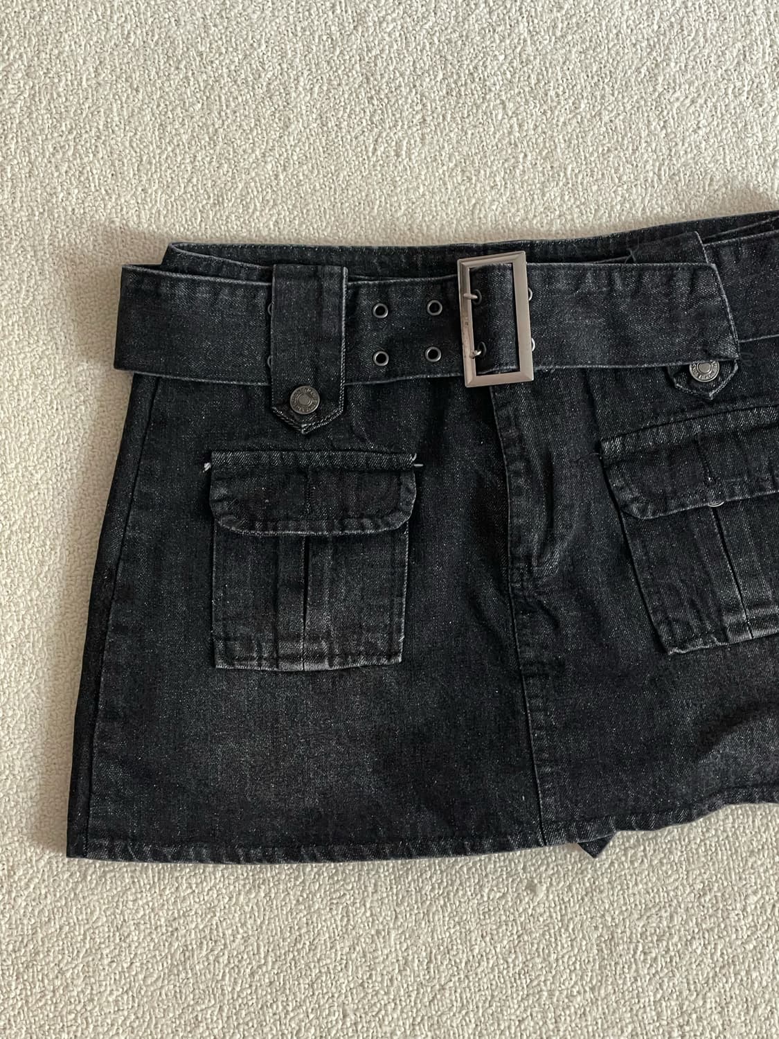 흑청데님 포켓 로우웨스트 벨트 속바지내장 스커트 상품이미지2