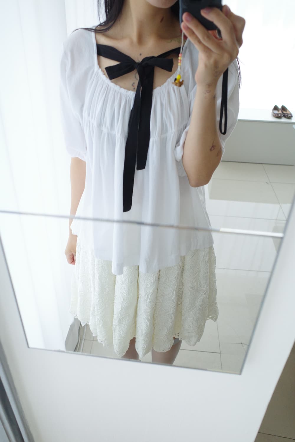 Ribbon shirring top 상품이미지1