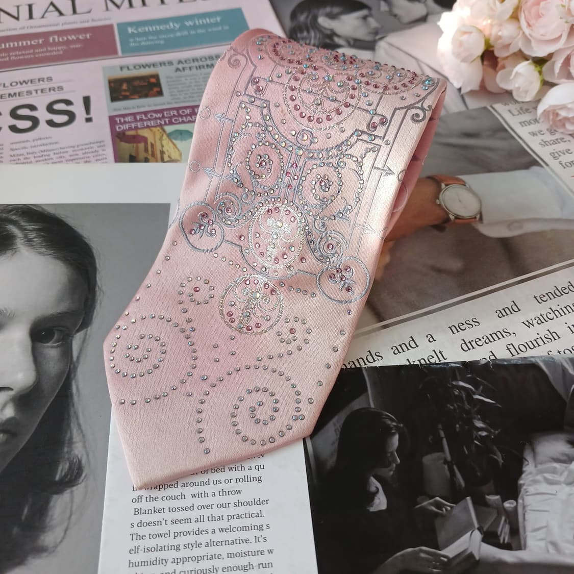 메트로시티 실크 핑크 장식 패턴 넥타이 8.6cm A등급 A19329
 상품이미지2