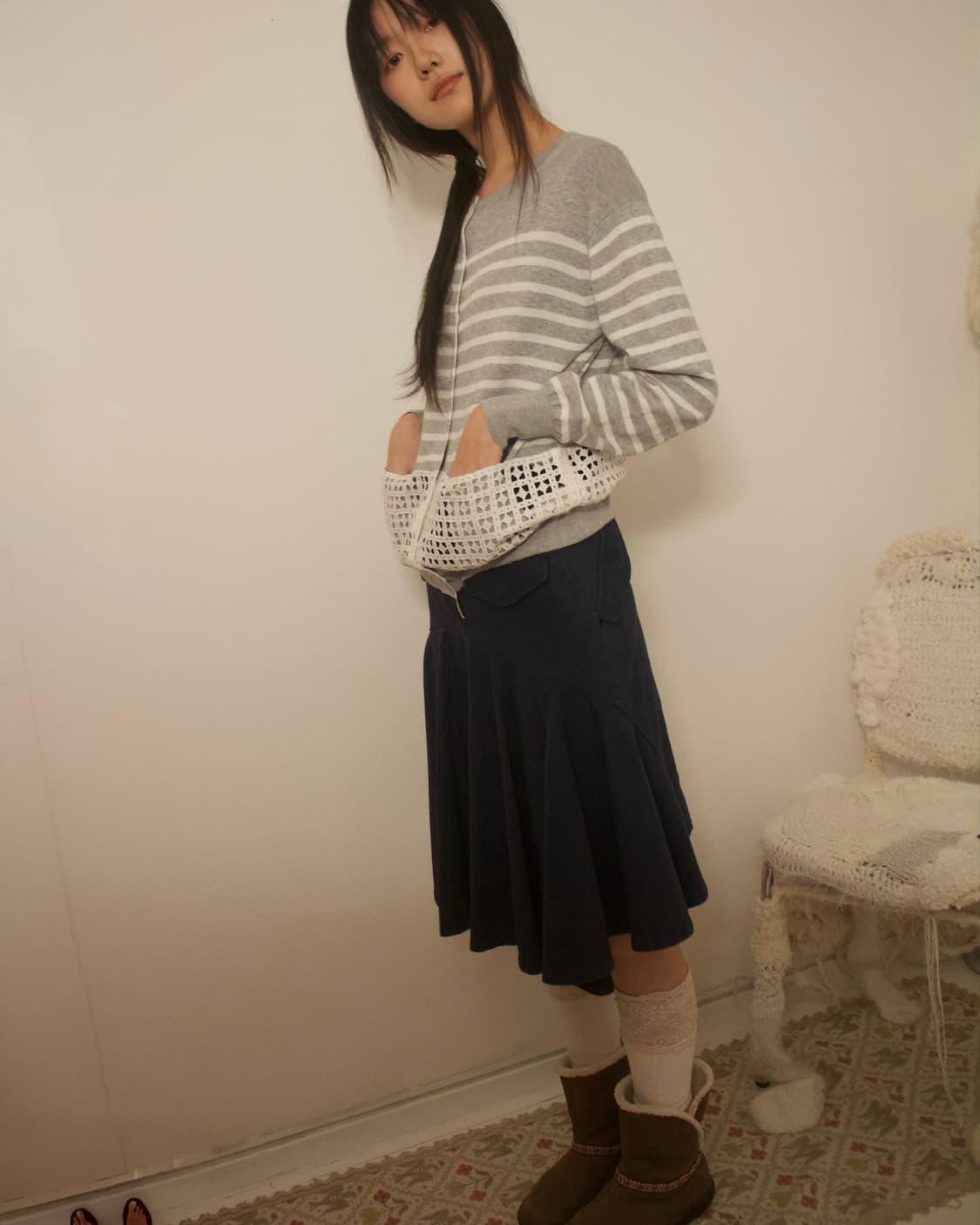 net pocket stripe cardigan 상품이미지2