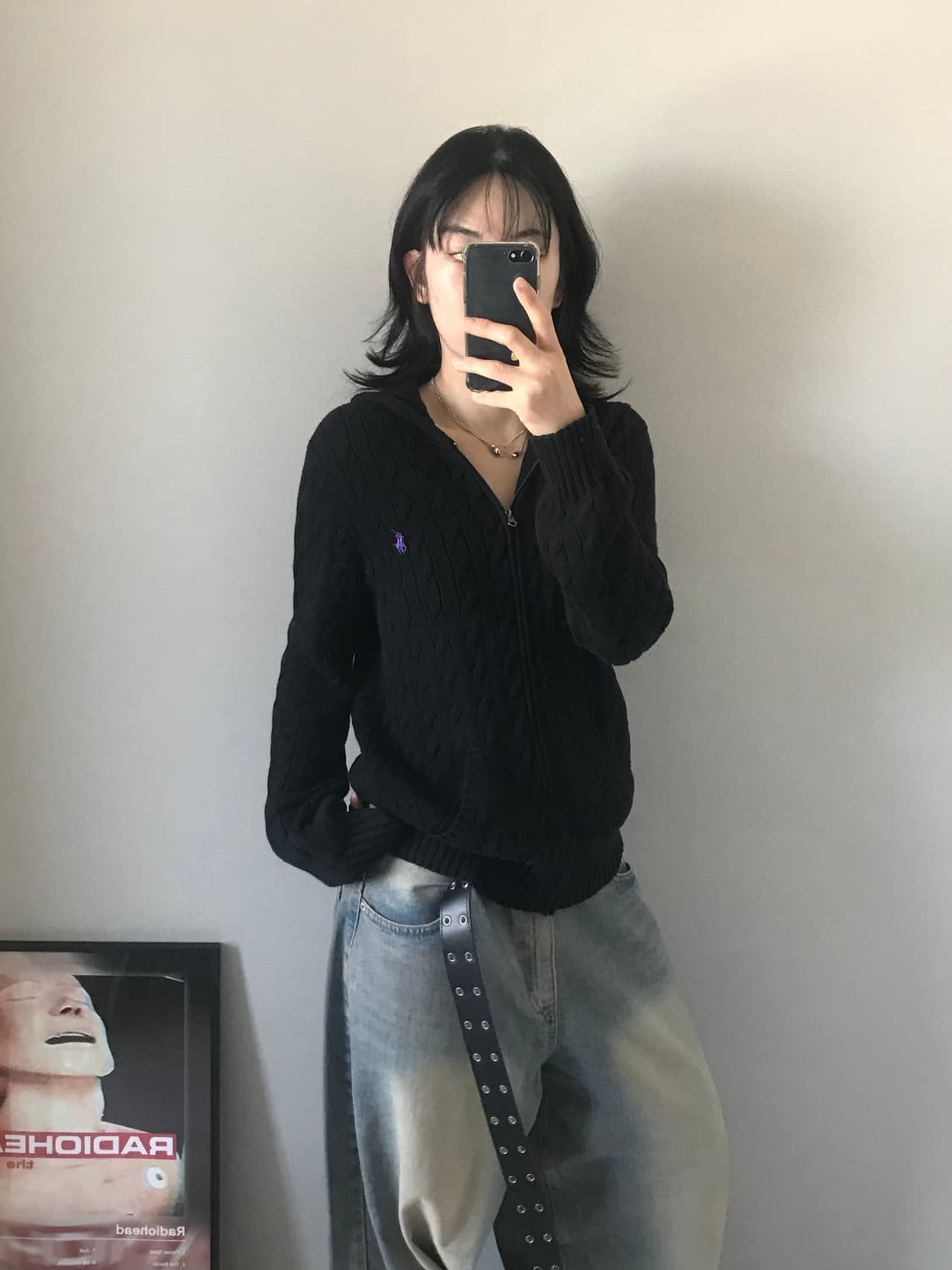 폴로 랄프로렌 포니 로고 블랙 케이블 니트 후드집업 상품이미지3