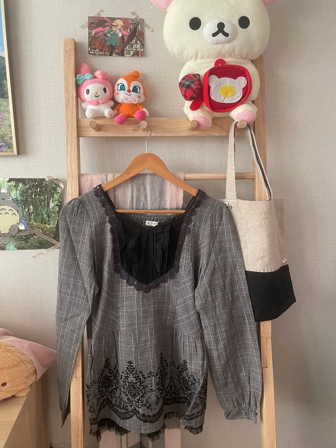 모리걸 빈티지 엑시즈팜 캐캐체 세라 블라우스 set🤍🖤🎀 상품이미지2