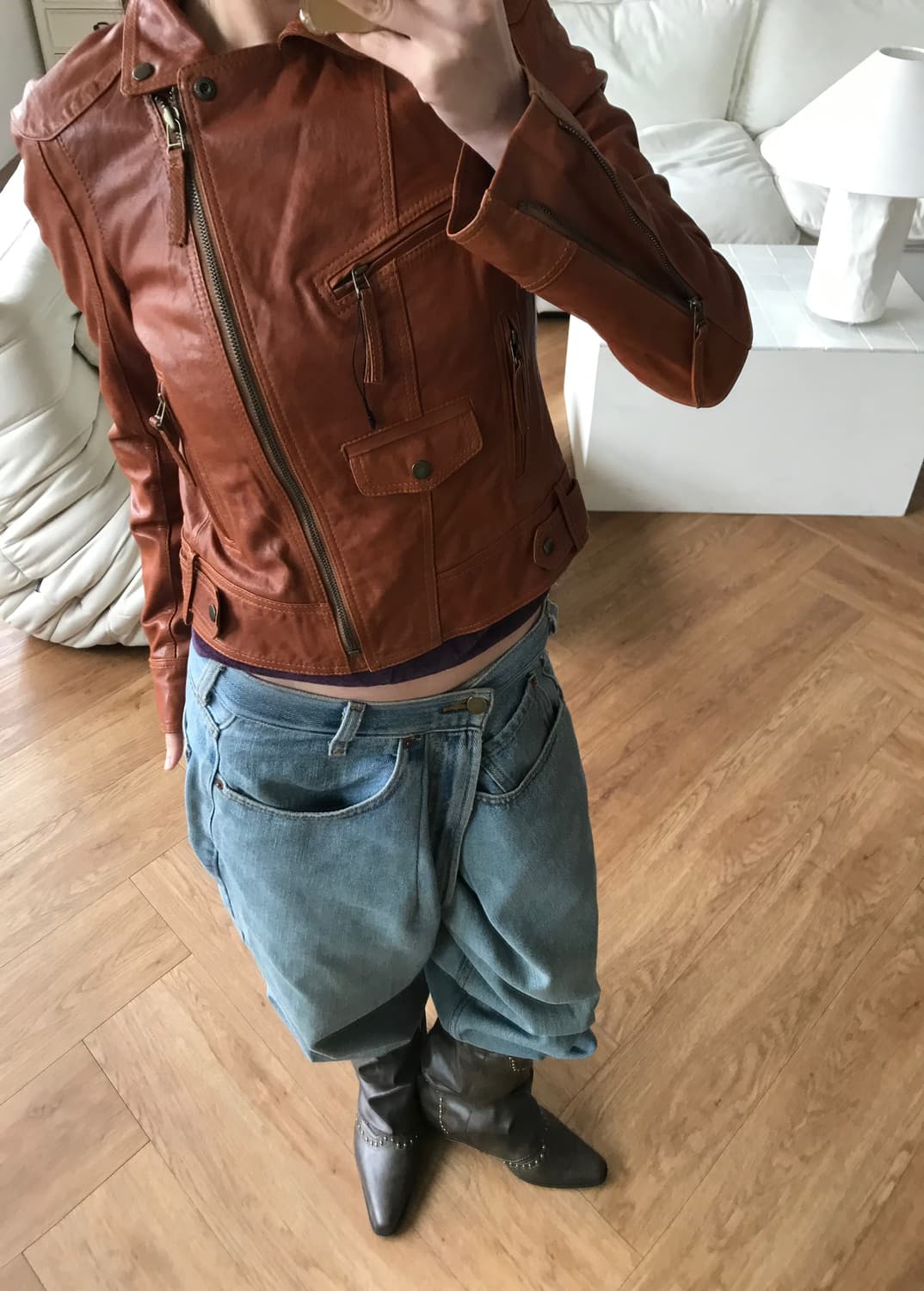 vintage slim fit leather jacket 상품이미지3