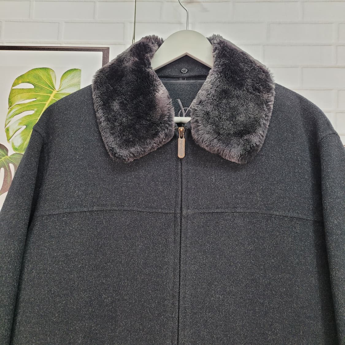 90s YSL 입생로랑 하링턴 퍼 카라 울 집업 자켓 100사이즈 상품이미지2