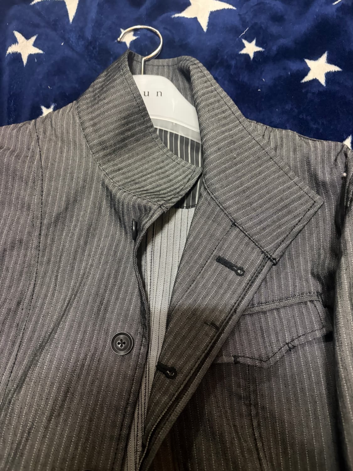 Ofuon 스탠드 카라 스트라이프 자켓 상품이미지4