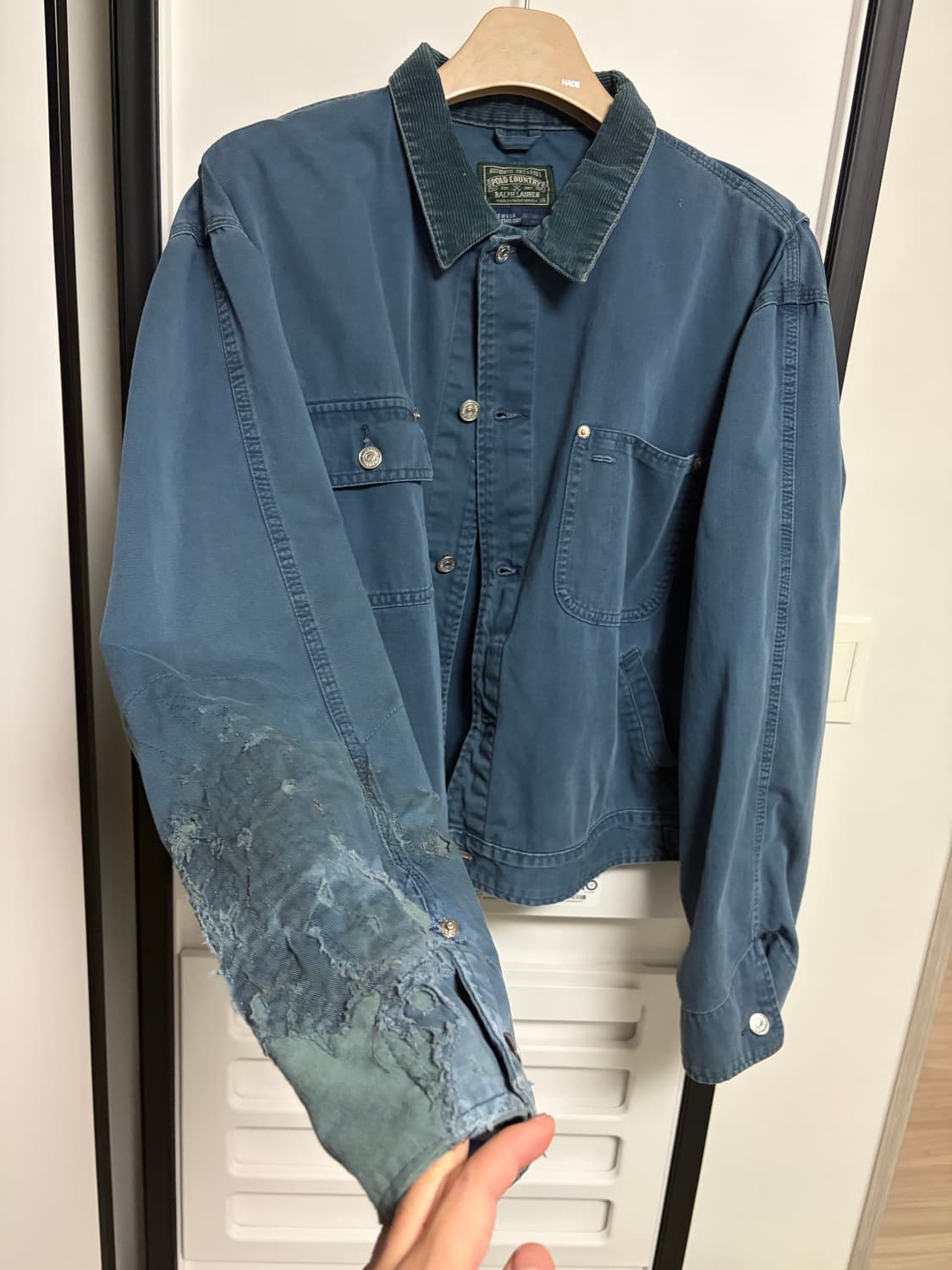 [L] 80s 빈티지 폴로 덩가리 자켓 블루 보로 디테일 polo 상품이미지2