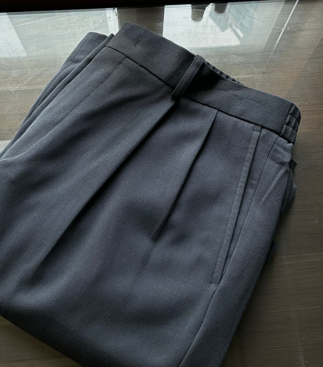 (XL) 드로우핏 투턱 밴딩 와이드 슬랙스 [BLUE GREY] 판매 상품이미지9