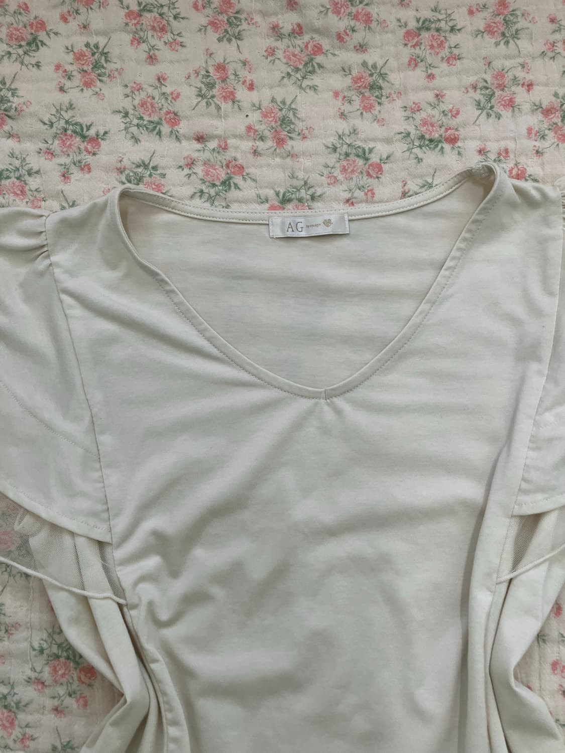 빈티지 아이보리 플로럴 암 블라우스 반팔 1043 y2k 스트릿 갸루 펑 상품이미지4