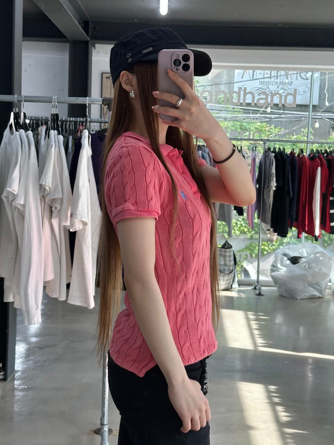 폴로 큐알텍 포니 피그먼트워시드 꽈배기 Pk반팔니트 핑크 상품이미지3