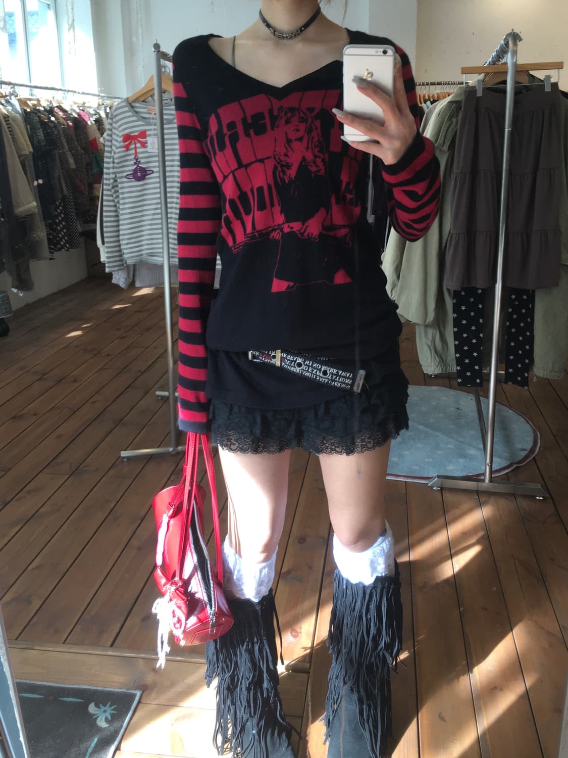 히스테릭글래머 히스걸 레드 스트라이프 니트 상품이미지1