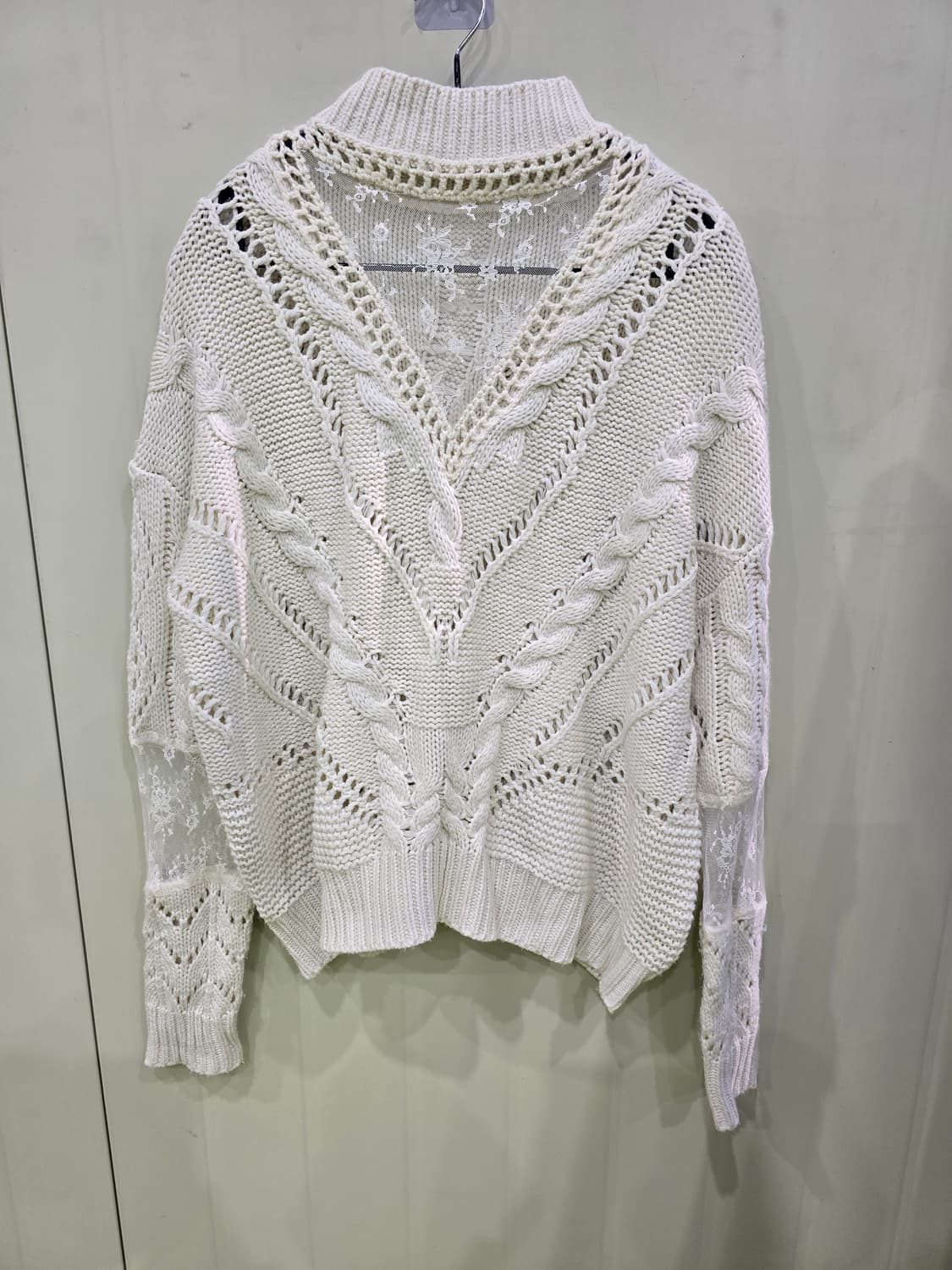 아이보리 케이블 니트 시스루 레이스 상품이미지1