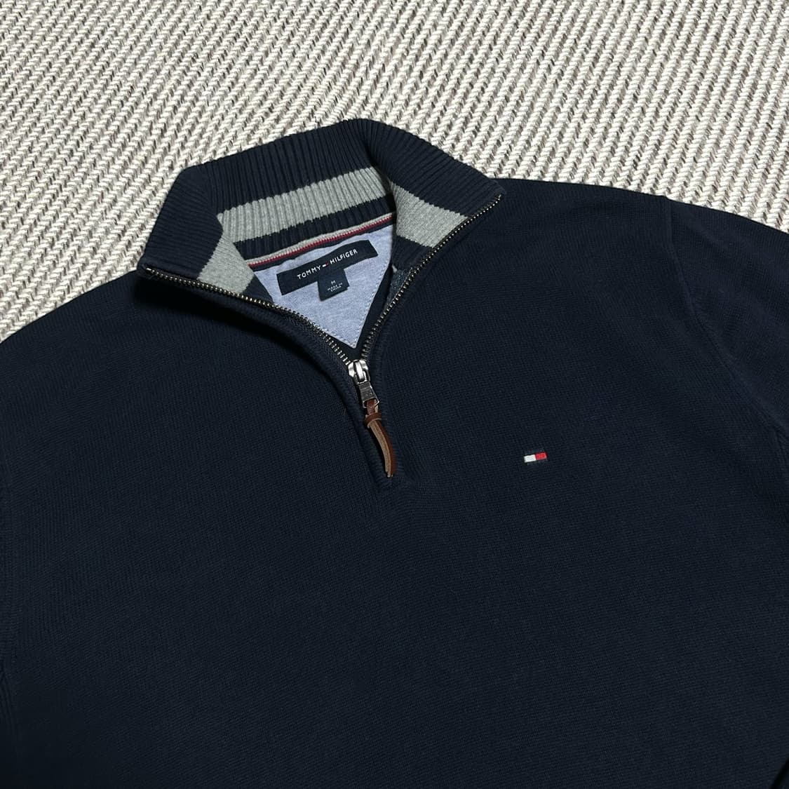 [M] Tommy 타미힐피거 네이비 반집업 코튼 니트 상품이미지3
