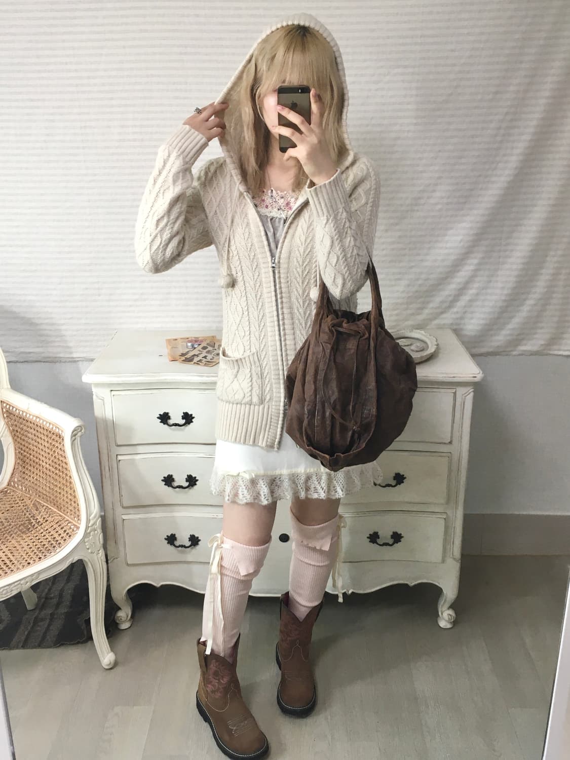 ivory winter snow hood pocket knit zip-u 상품이미지4